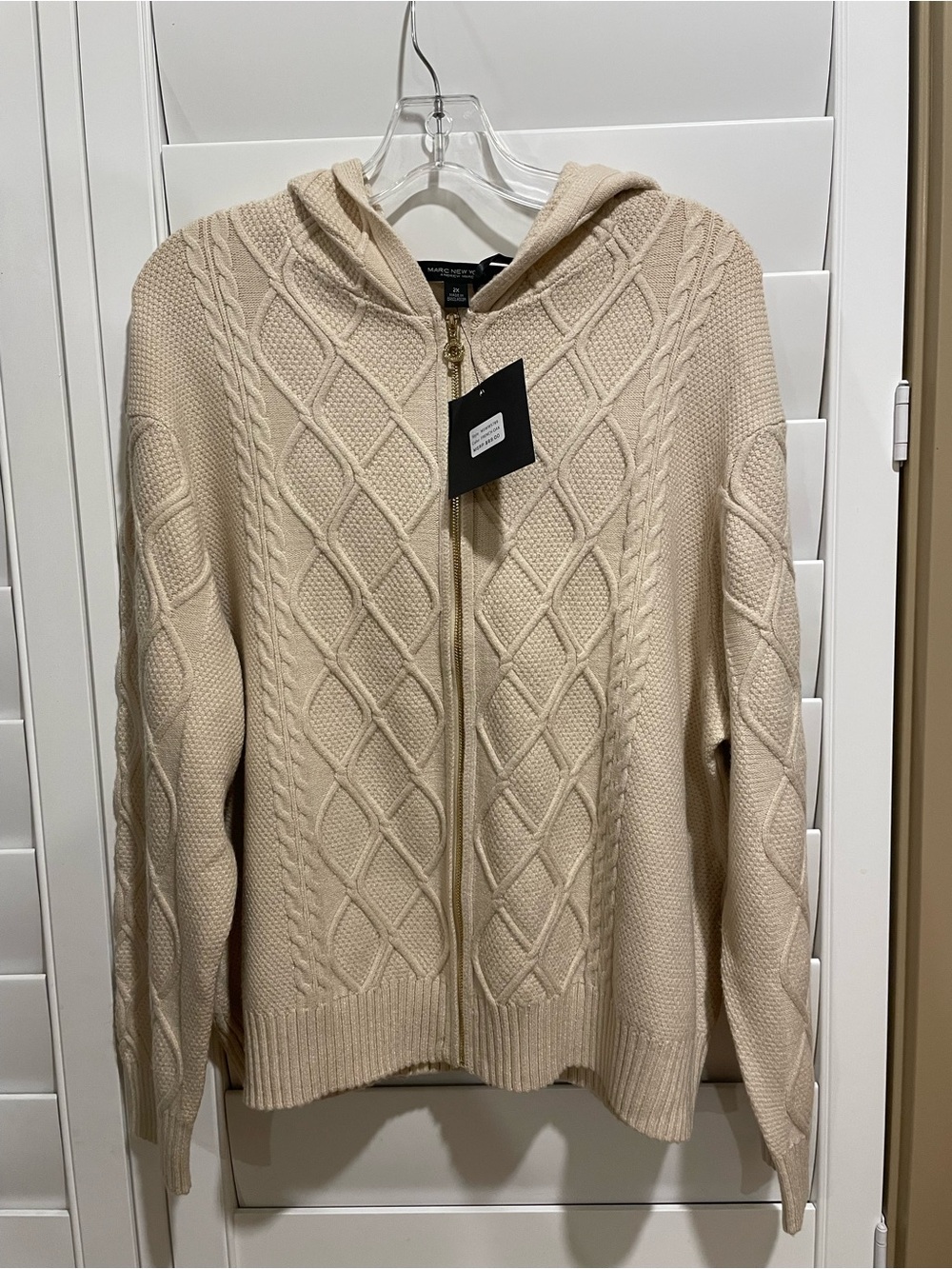 Marc New York Hooded Cable-Knit Zip Sweater - Cream